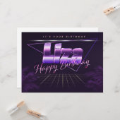 Carte Liza Nom Prénom lila retro (Devant/Arrière en situation)