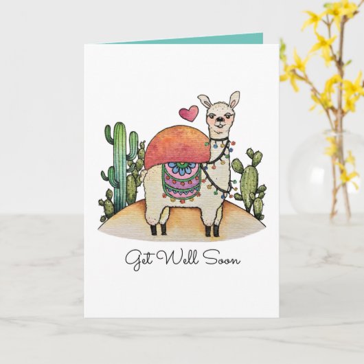 Carte Llama Aquarelle Avec Cactus (Fleur jaune)