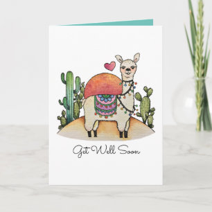 Carte Llama Aquarelle Avec Cactus