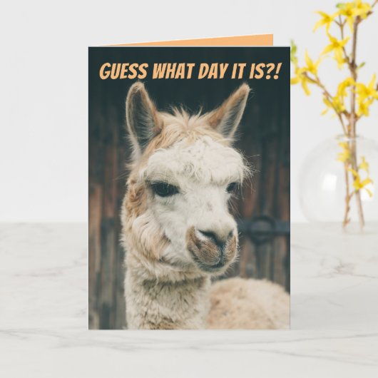 Carte Llama- Devinez Quel Jour C'Est- Pas La Fête De La  (Fleur jaune)