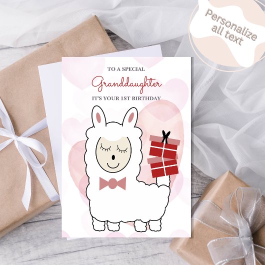 Carte Llama et Coeurs roses Anniversaire