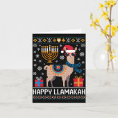 Carte Llama Llamakah drôle et heureux avec Menorah  (Fleur jaune)