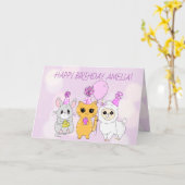 Carte Llama lunaire, chaton et souris Anniversaire (Fleur jaune)