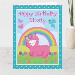 Carte Llama Rose Floral de Printemps et Anniversaire Arc