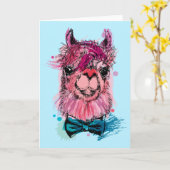 Carte Llama rose mignonne (Fleur jaune)