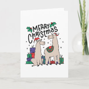 CARTE LLAMAS DE NOËL AVEC CHAPEAUX