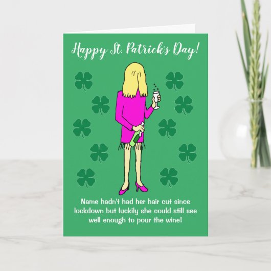 Carte Lockdown Woman Drinking Wine St Patricks Day Card (Devant)