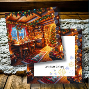 Carte Log Cabine Cuisine Festin Noël décoré