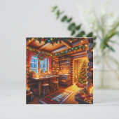 Carte Log Cabine Cuisine Festin Noël décoré (Debout devant)