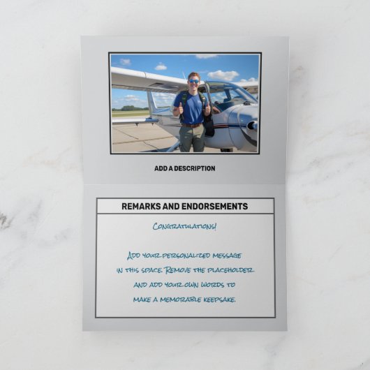 Carte Logbook Solo Flight Congratulations (Intérieur)