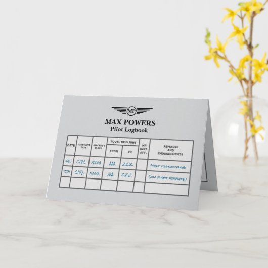 Carte Logbook Solo Flight Congratulations (Fleur jaune)