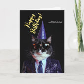 Carte Logo Amusant Noir Blanc Chat Lunettes de soleil fê (Devant)