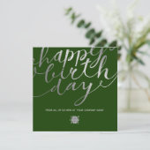 Carte Logo Argent Script Lettrer Forêt Vert Anniversaire (Debout devant)
