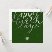 Carte Logo Argent Script Lettrer Forêt Vert Anniversaire (Devant/Arrière en situation)