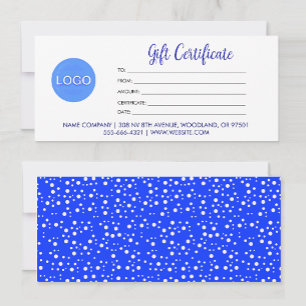 Carte Logo avec certificat de cadeau commercial en écrit