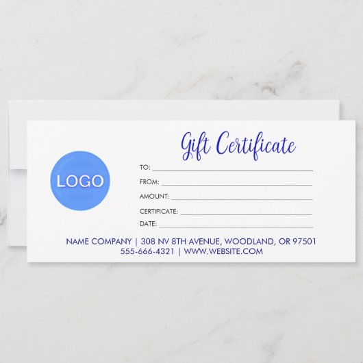 Carte Logo Avec Élégant Script Certificat Cadeau Profess (Devant)
