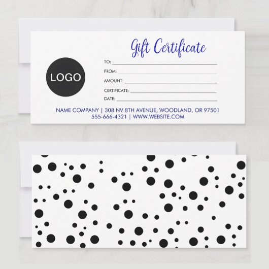Carte Logo Avec Script Moderne Certificat Cadeau Profess