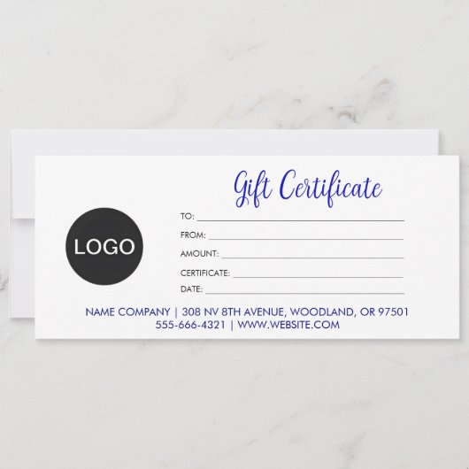 Carte Logo Avec Script Moderne Certificat Cadeau Profess (Devant)