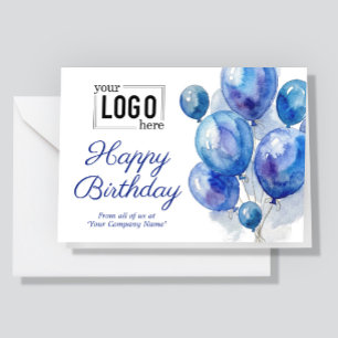 Carte Logo Ballons Aquarelle Bleue Joyeux Anniversaire E