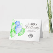 Carte Logo Ballons Bleus Vert Entreprise Joyeux annivers (Devant)