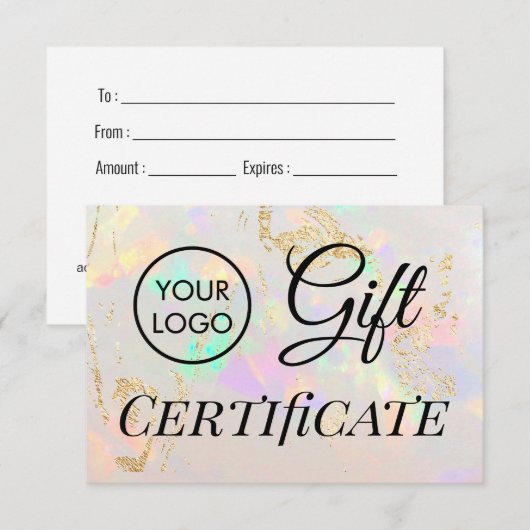 Carte logo blanc opal pierre certificat cadeau (Devant / Derrière)