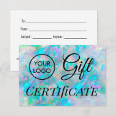 Carte logo bleu opale certificat cadeau (Devant / Derrière)