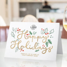 Logo Business Gold Lettering Happy Holidays White