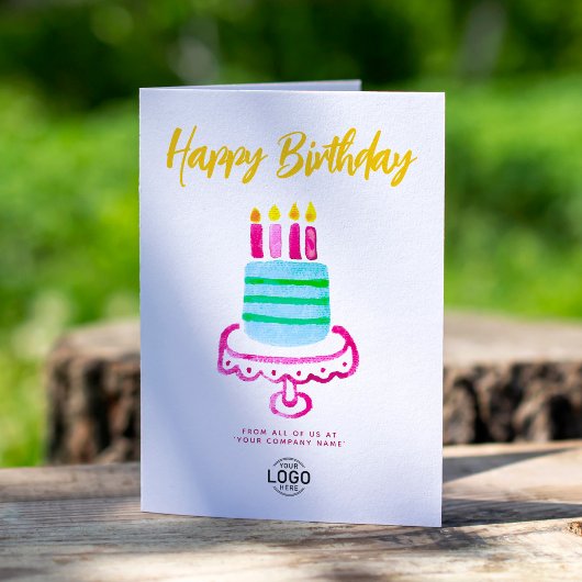 Carte Logo Business Simple Pink Blue Cake Anniversaire