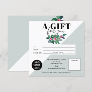 Carte Logo cadeau carré vert fleuri d'hiver