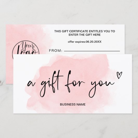 Carte logo cadeau de l'aquarelle rose vif (Devant / Derrière)