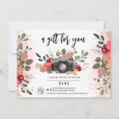 Carte logo cadeau de photographe floral or (Devant)