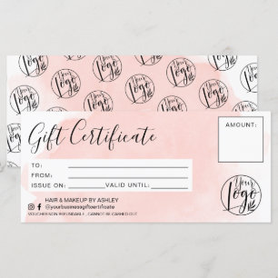Carte Logo cadeau minimaliste en aquarelle rose