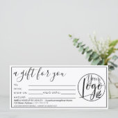 Carte Logo cadeau simple en noir blanc (Debout devant)