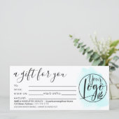 Carte logo cadeau turquoise bleu brosse (Debout devant)