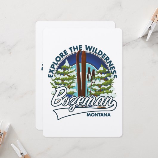 Carte logo d'affiche de ski Bozeman Montana (Devant/Arrière en situation)