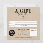 Carte Logo de certificat cadeau carré brun rustique (Devant)