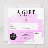 Carte Logo de certificat cadeau carré de brosse violet (Devant)