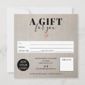 Carte Logo de certificat cadeau carré en faux lin rustiq (Devant)