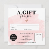 Carte Logo de certificat cadeau carré rose brosse chic (Devant)