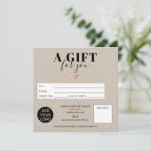 Carte Logo de certificat cadeau carré rustique kraft (Debout devant)