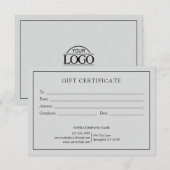 Carte Logo de certificat cadeau d'entreprise élégant et  (Devant / Derrière)