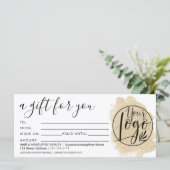 Carte Logo de certificat cadeau parties scintillant or (Debout devant)