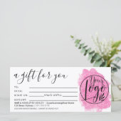 Carte Logo de certificat cadeau parties scintillant rose (Debout devant)