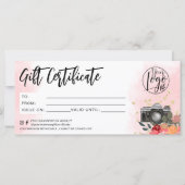 Carte Logo de certificat cadeau photographe en or floral (Dos)