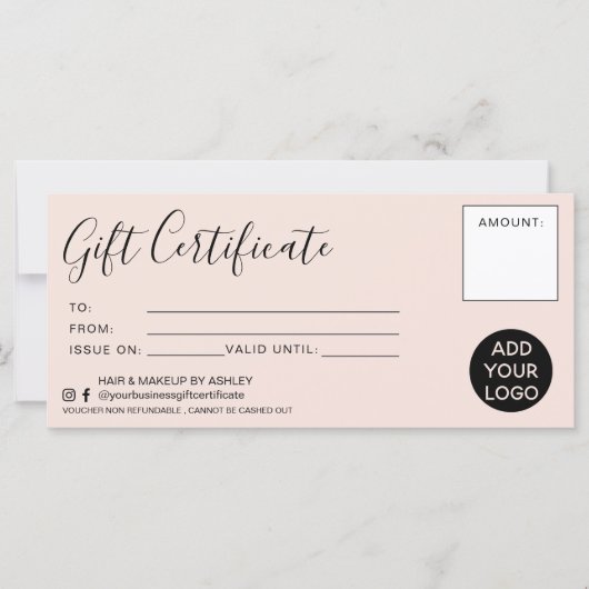 Carte Logo de certificat cadeau simple rose vif moderne (Devant)