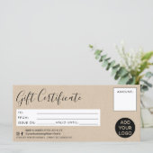 Carte Logo de certificat cadeau simple rustique faux kra (Debout devant)
