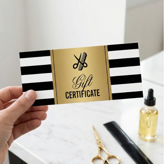 Carte Logo de salon de coiffure Certificat Cadeau Or et 