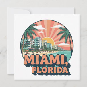 Carte Logo de voyage artistique vintage Miami Floride 80