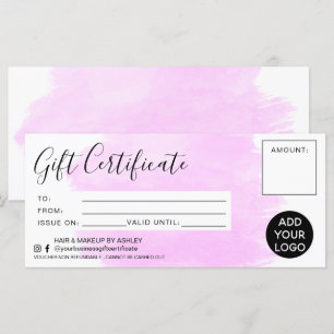 Carte Logo du certificat cadeau de brosse couleur rose p