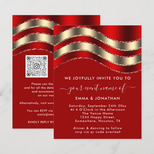 Carte Logo du code QR Vacances de Noël Rouge Or (Devant / Derrière)